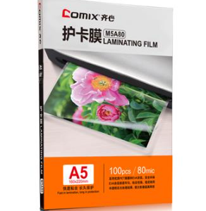 齐心  透明高清护卡膜 3寸 M2R80/5寸 M3R80/A5 M5A80  100张/包 过塑膜